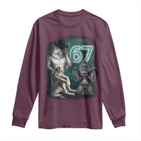 Funny 67 Alpha Wolf Long Sleeve Shirt Cringe Werewolf Howling Six Seven Meme - Wonder Print Shop