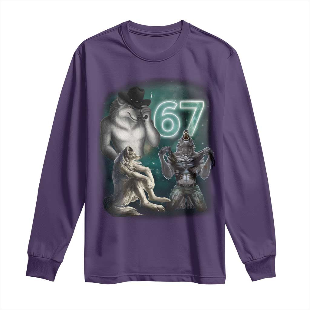 Funny 67 Alpha Wolf Long Sleeve Shirt Cringe Werewolf Howling Six Seven Meme - Wonder Print Shop