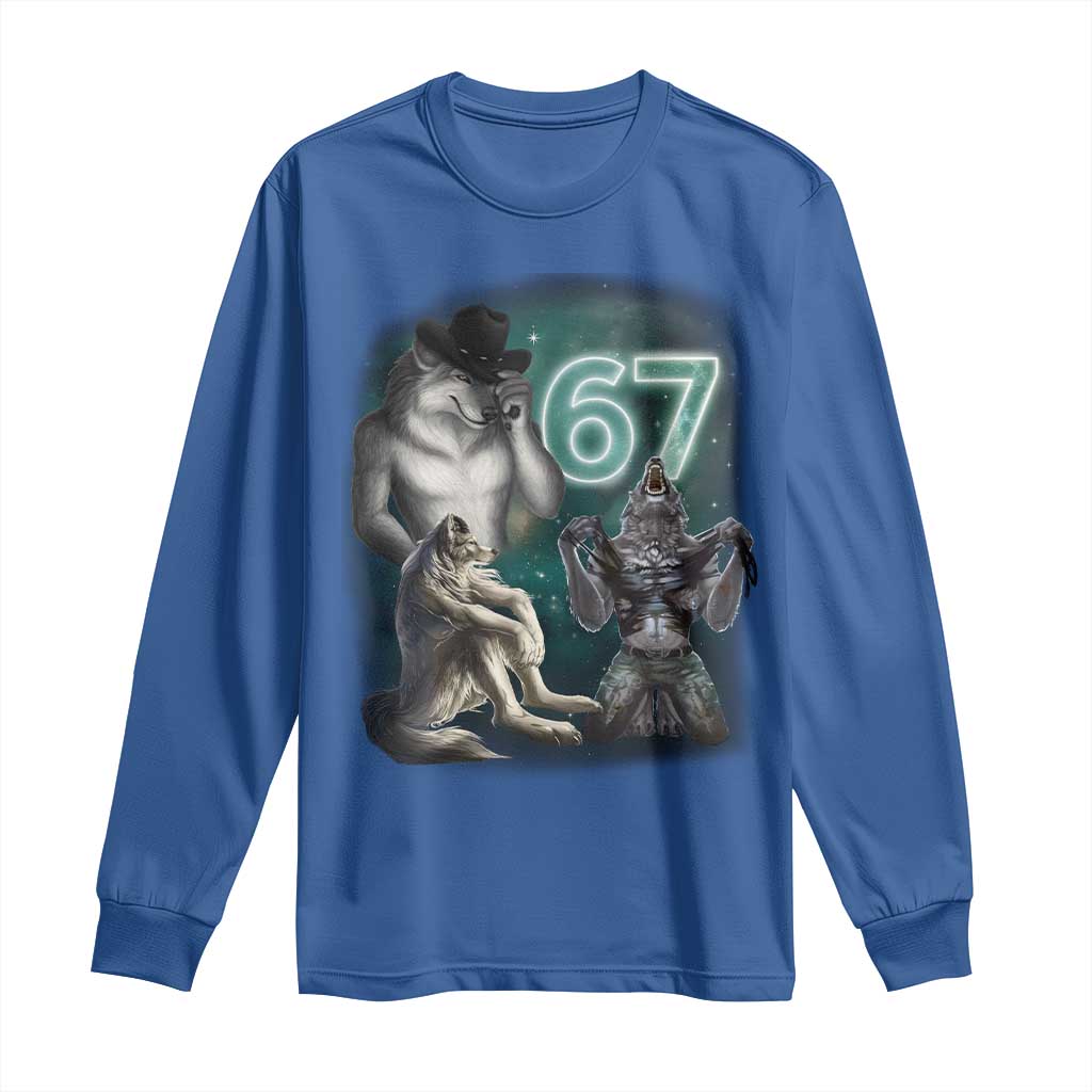 Funny 67 Alpha Wolf Long Sleeve Shirt Cringe Werewolf Howling Six Seven Meme - Wonder Print Shop