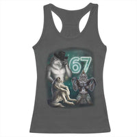 Funny 67 Alpha Wolf Racerback Tank Top Cringe Werewolf Howling Six Seven Meme - Wonder Print Shop