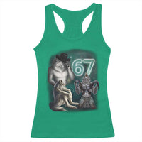 Funny 67 Alpha Wolf Racerback Tank Top Cringe Werewolf Howling Six Seven Meme - Wonder Print Shop