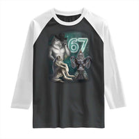 Funny 67 Alpha Wolf Raglan Shirt Cringe Werewolf Howling Six Seven Meme - Wonder Print Shop