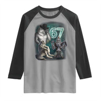 Funny 67 Alpha Wolf Raglan Shirt Cringe Werewolf Howling Six Seven Meme - Wonder Print Shop