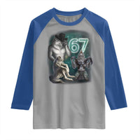 Funny 67 Alpha Wolf Raglan Shirt Cringe Werewolf Howling Six Seven Meme - Wonder Print Shop