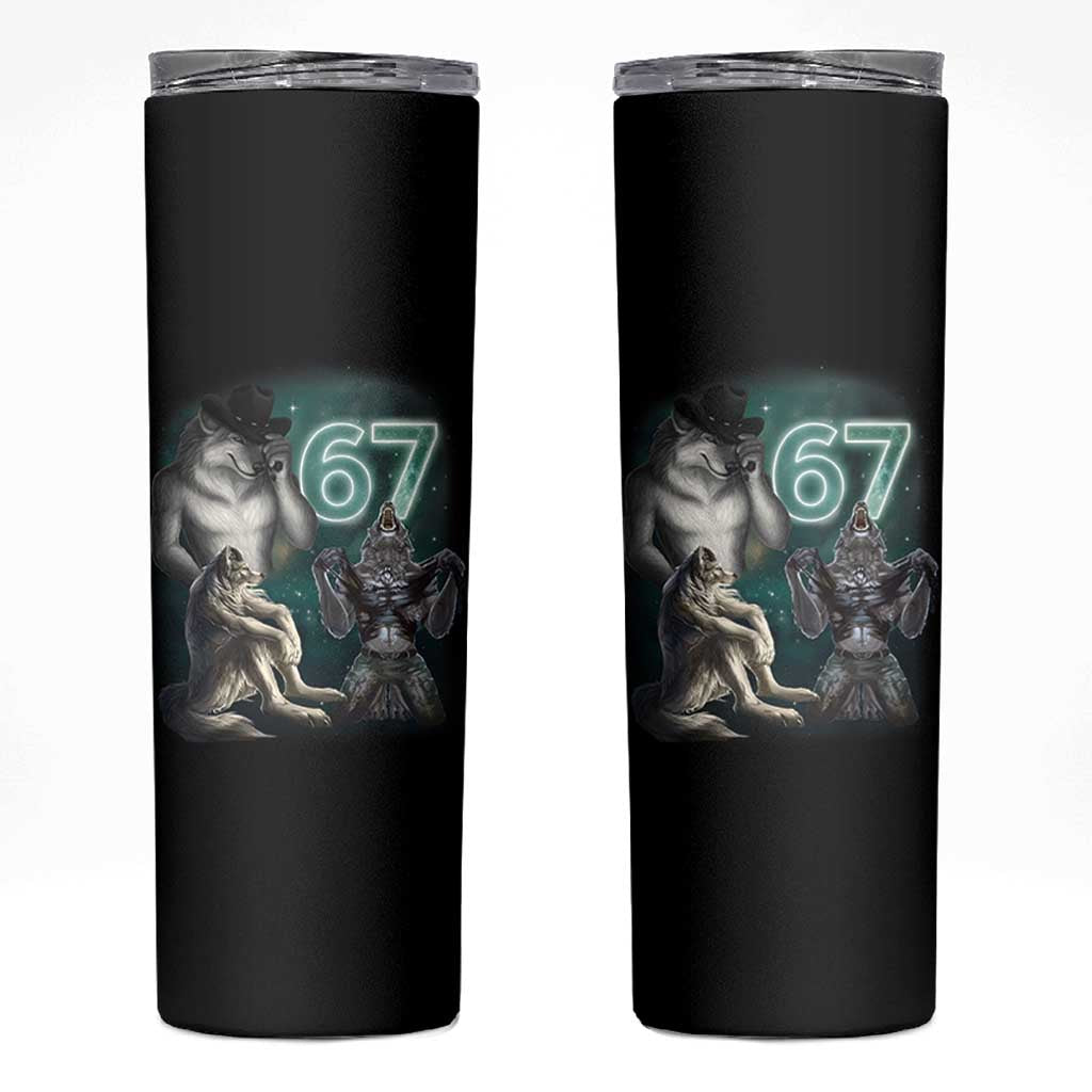 Funny 67 Alpha Wolf Skinny Tumbler Cringe Werewolf Howling Six Seven Meme - Wonder Print Shop