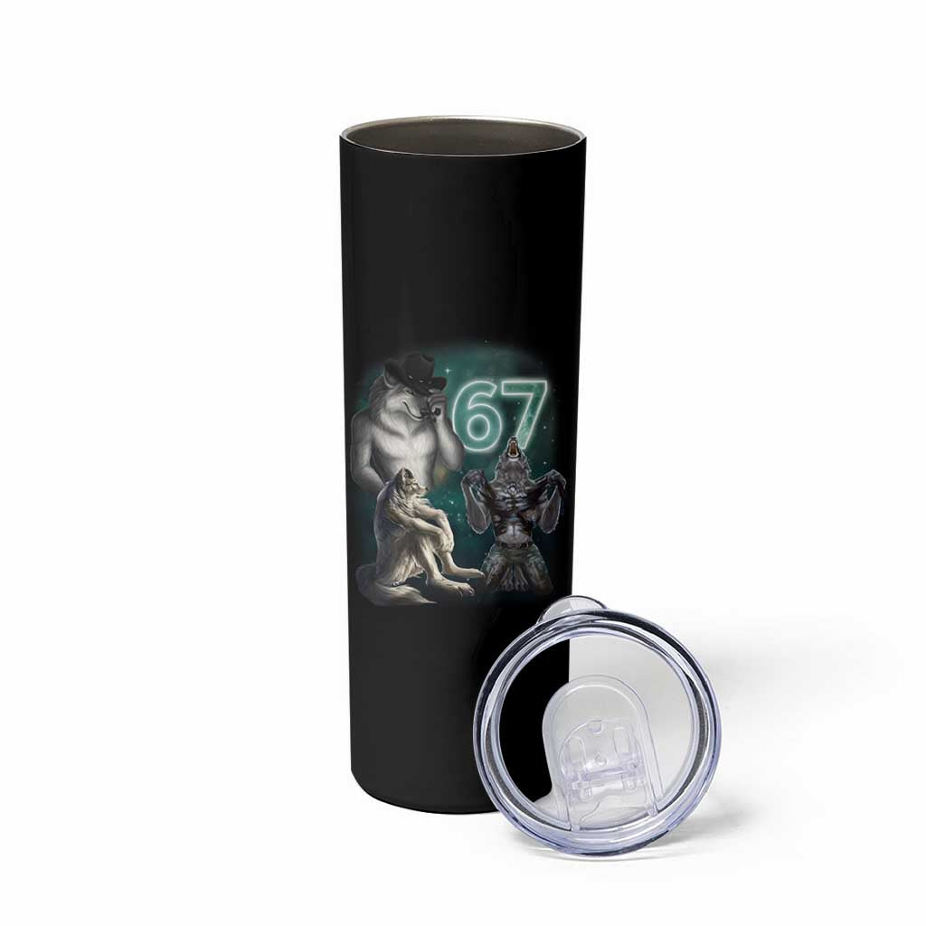 Funny 67 Alpha Wolf Skinny Tumbler Cringe Werewolf Howling Six Seven Meme - Wonder Print Shop