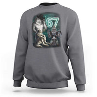 Funny 67 Alpha Wolf Sweatshirt Cringe Werewolf Howling Six Seven Meme - Wonder Print Shop
