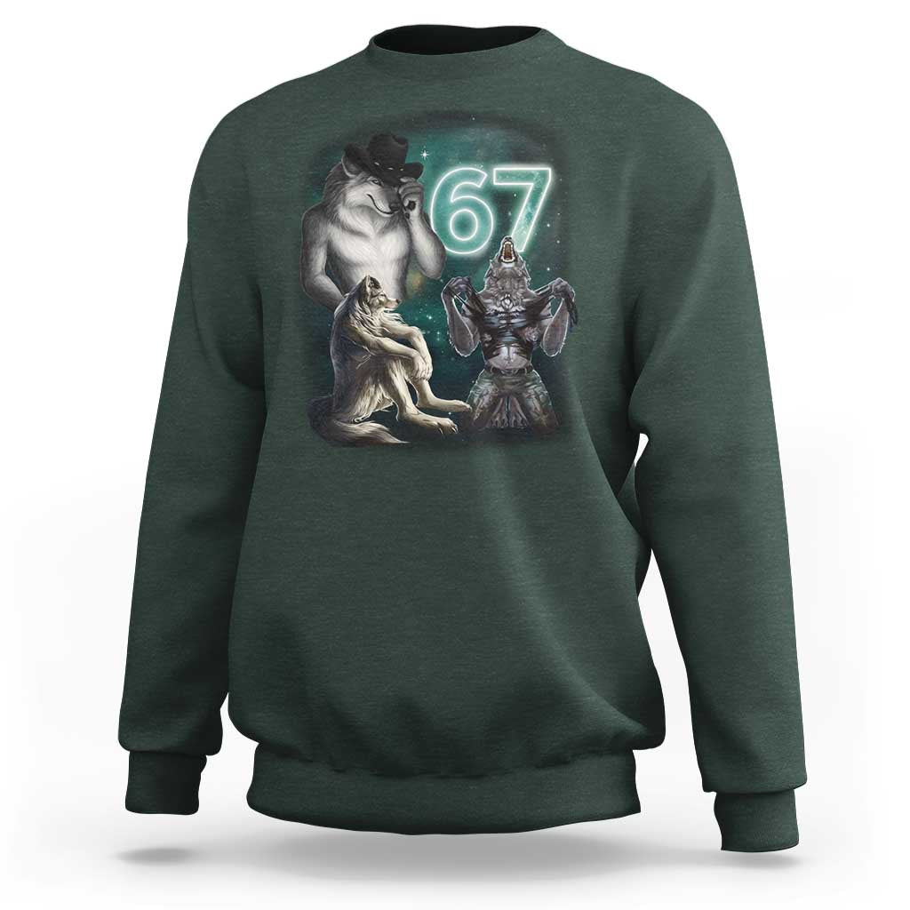 Funny 67 Alpha Wolf Sweatshirt Cringe Werewolf Howling Six Seven Meme - Wonder Print Shop