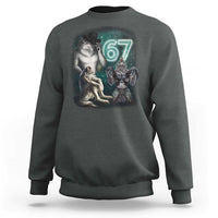 Funny 67 Alpha Wolf Sweatshirt Cringe Werewolf Howling Six Seven Meme - Wonder Print Shop