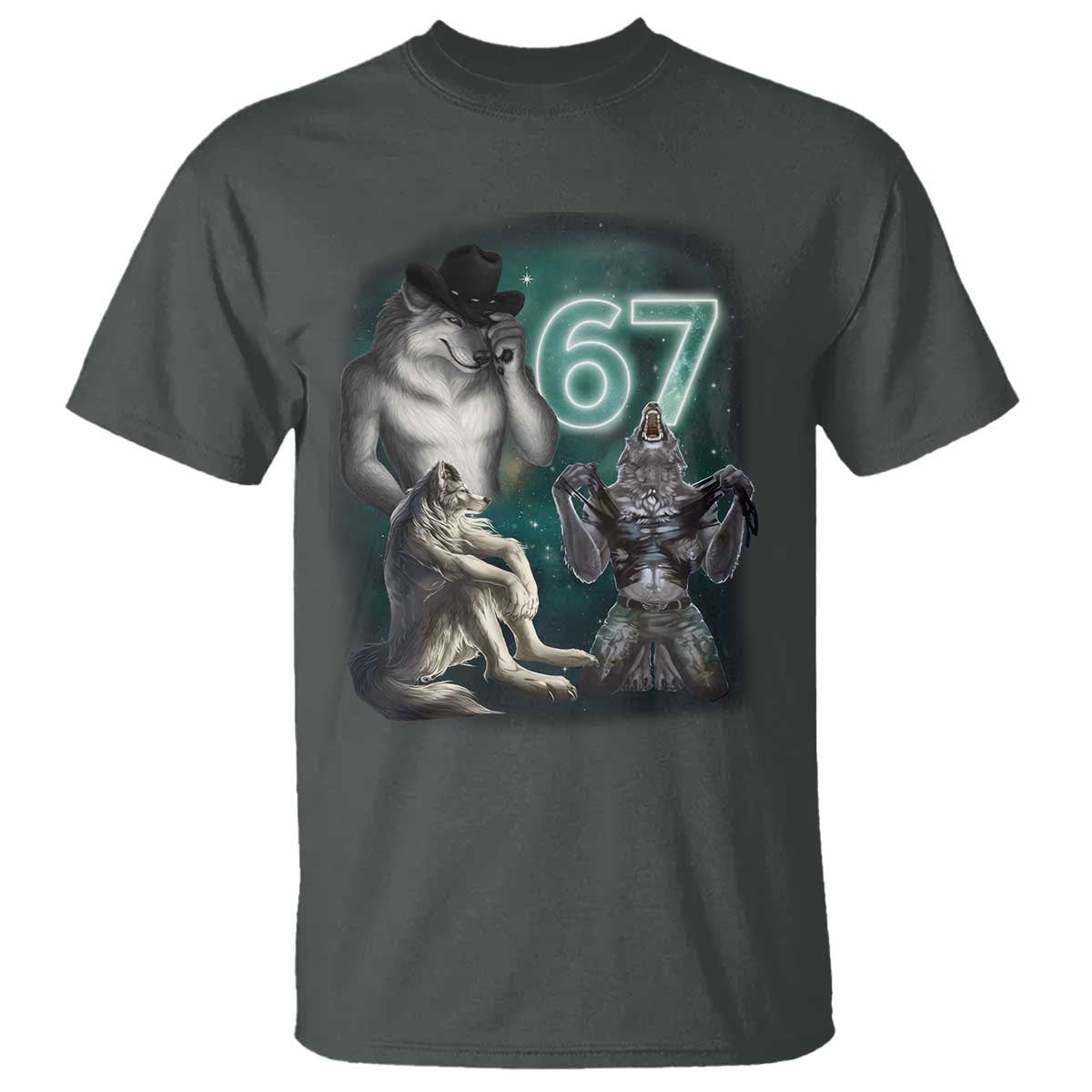 Funny 67 Alpha Wolf T Shirt Cringe Werewolf Howling Six Seven Meme - Wonder Print Shop