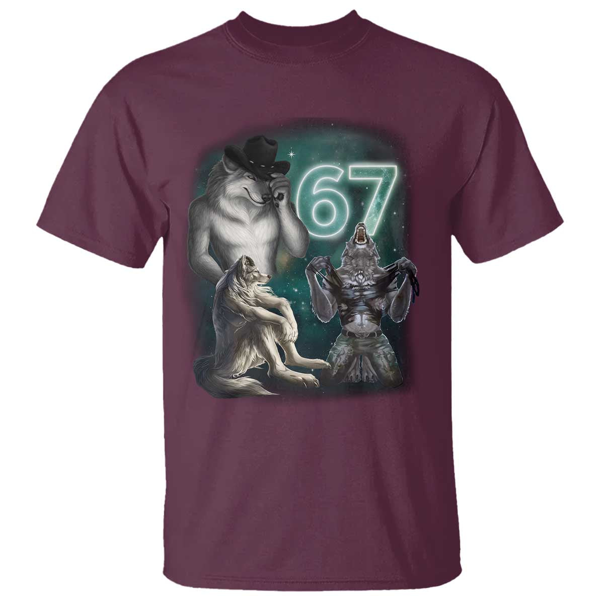 Funny 67 Alpha Wolf T Shirt Cringe Werewolf Howling Six Seven Meme - Wonder Print Shop