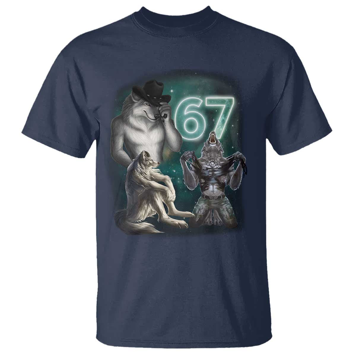 Funny 67 Alpha Wolf T Shirt Cringe Werewolf Howling Six Seven Meme - Wonder Print Shop