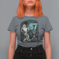 Funny 67 Alpha Wolf T Shirt For Women Cringe Werewolf Howling Six Seven Meme - Wonder Print Shop