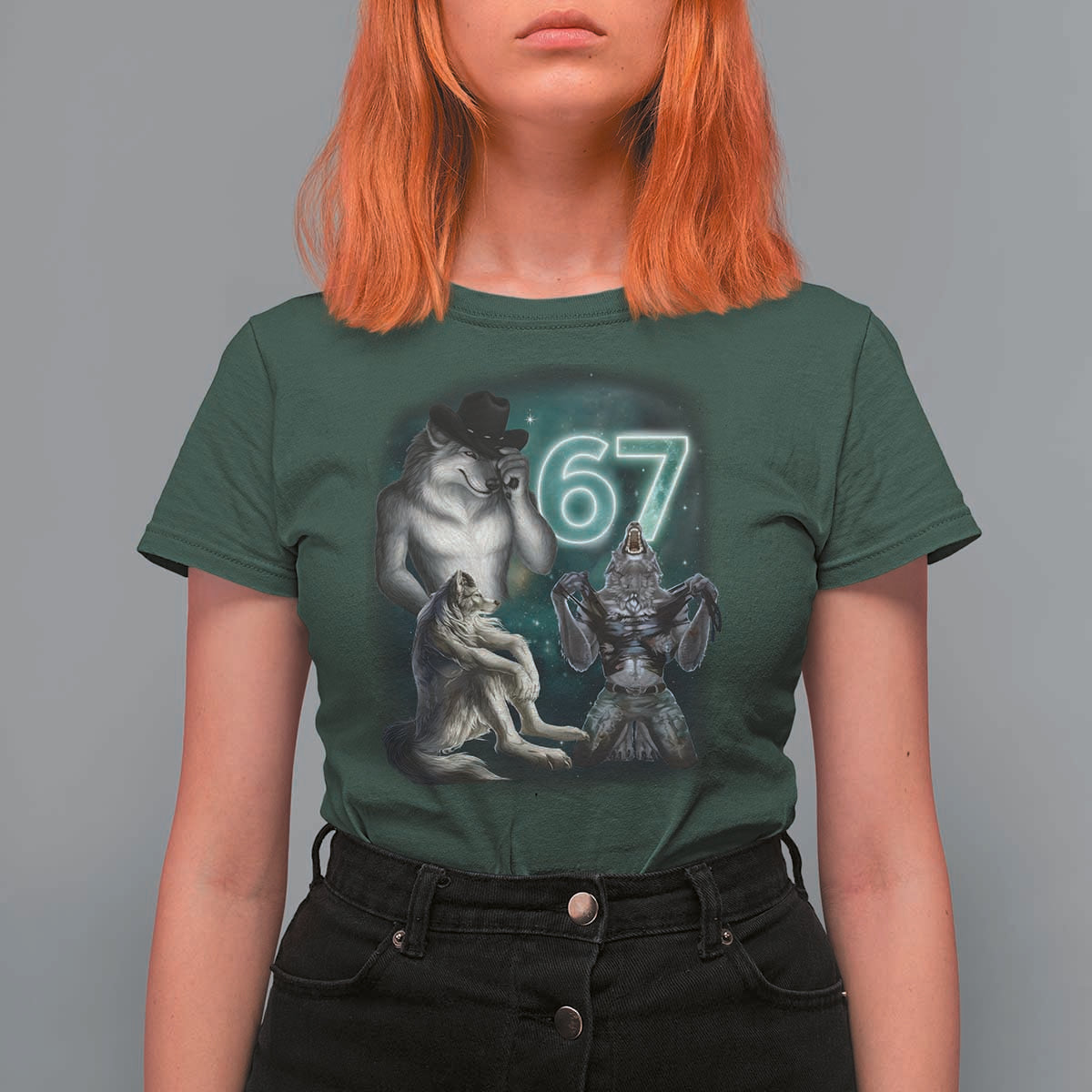 Funny 67 Alpha Wolf T Shirt For Women Cringe Werewolf Howling Six Seven Meme - Wonder Print Shop