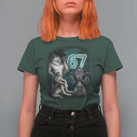 Funny 67 Alpha Wolf T Shirt For Women Cringe Werewolf Howling Six Seven Meme - Wonder Print Shop
