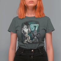 Funny 67 Alpha Wolf T Shirt For Women Cringe Werewolf Howling Six Seven Meme - Wonder Print Shop