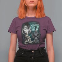 Funny 67 Alpha Wolf T Shirt For Women Cringe Werewolf Howling Six Seven Meme - Wonder Print Shop