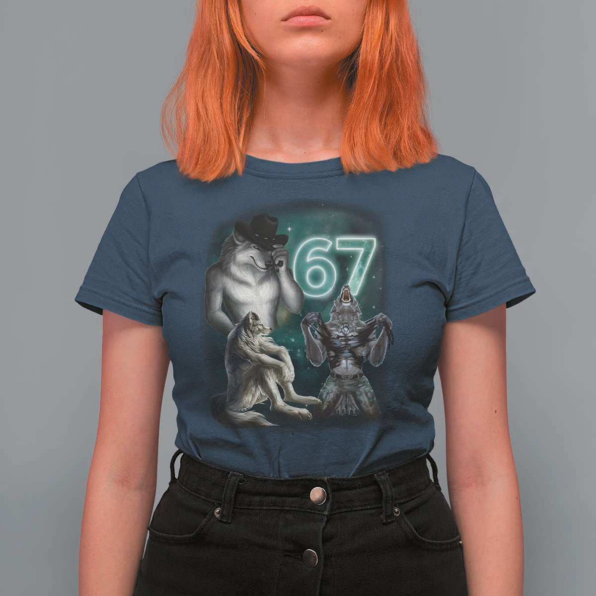 Funny 67 Alpha Wolf T Shirt For Women Cringe Werewolf Howling Six Seven Meme - Wonder Print Shop