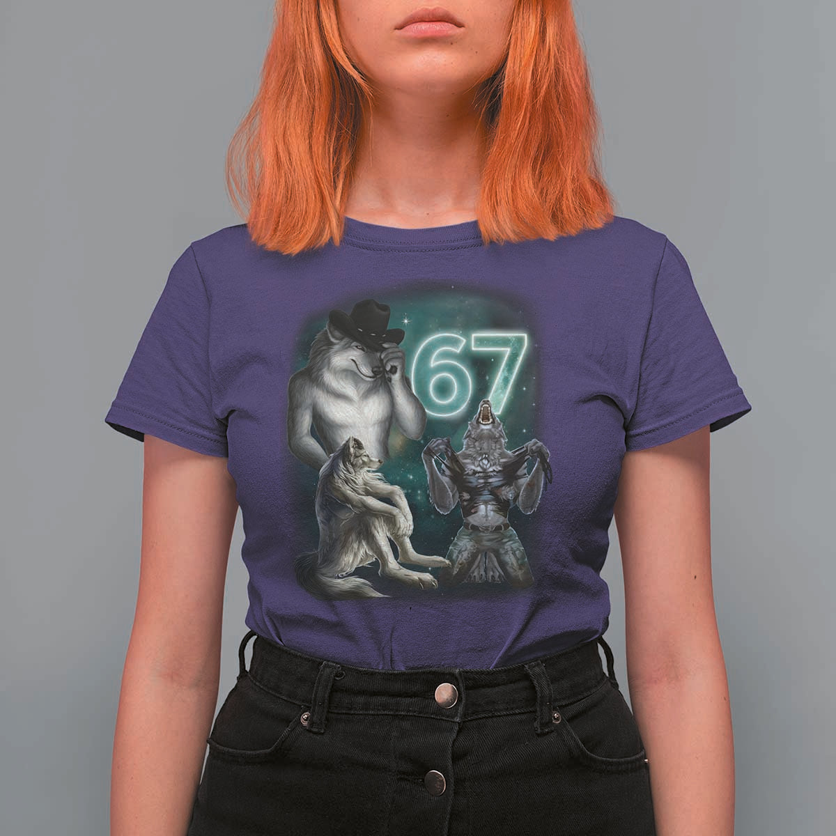 Funny 67 Alpha Wolf T Shirt For Women Cringe Werewolf Howling Six Seven Meme - Wonder Print Shop