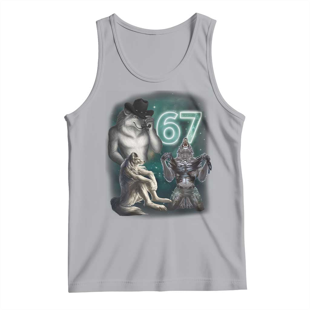 Funny 67 Alpha Wolf Tank Top Cringe Werewolf Howling Six Seven Meme - Wonder Print Shop