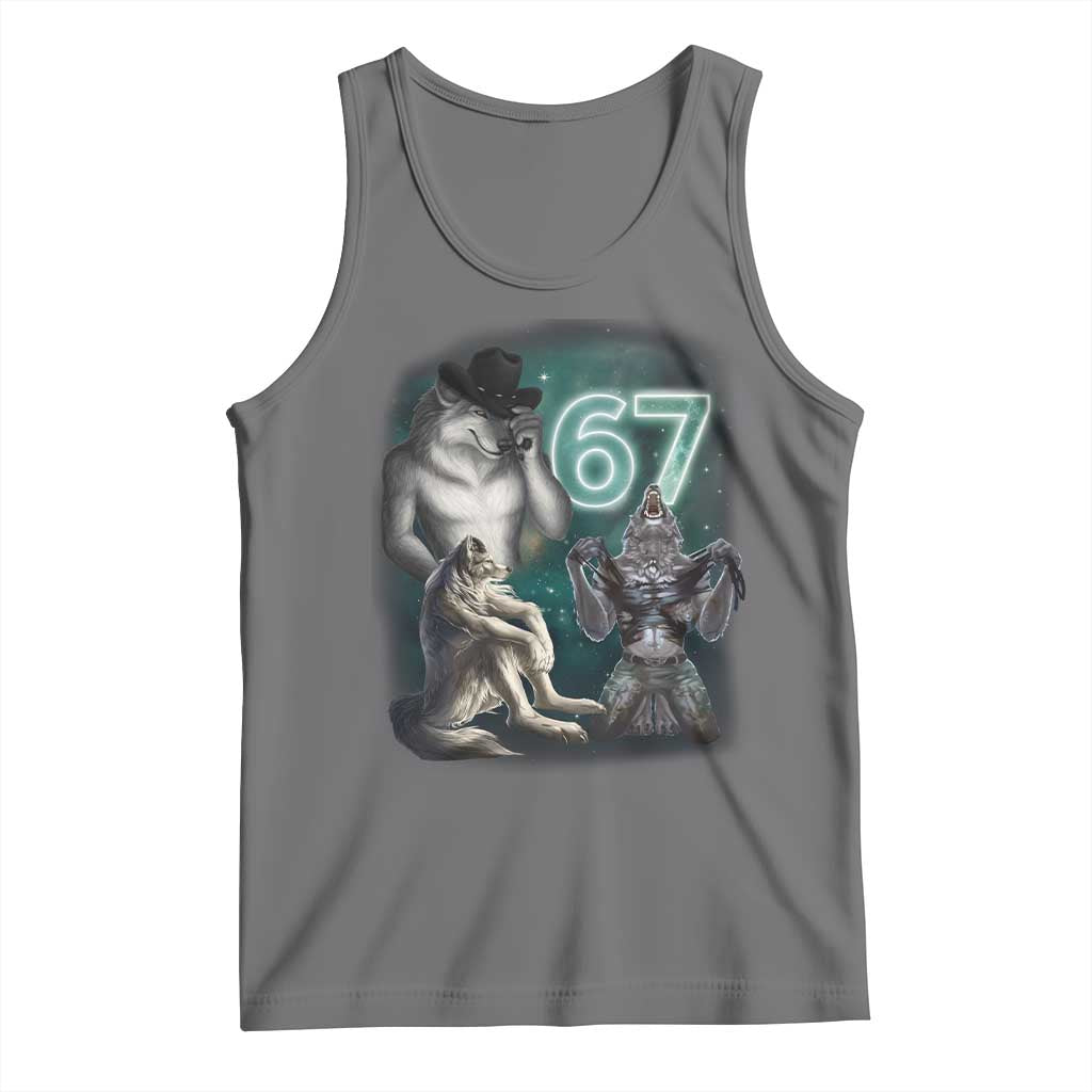 Funny 67 Alpha Wolf Tank Top Cringe Werewolf Howling Six Seven Meme - Wonder Print Shop