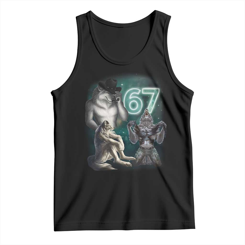 Funny 67 Alpha Wolf Tank Top Cringe Werewolf Howling Six Seven Meme - Wonder Print Shop