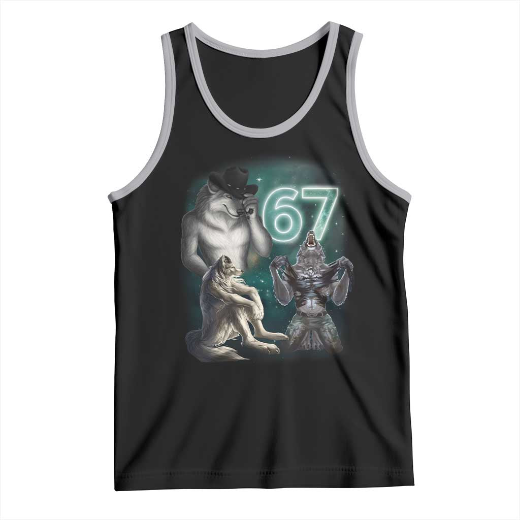 Funny 67 Alpha Wolf Tank Top Cringe Werewolf Howling Six Seven Meme - Wonder Print Shop