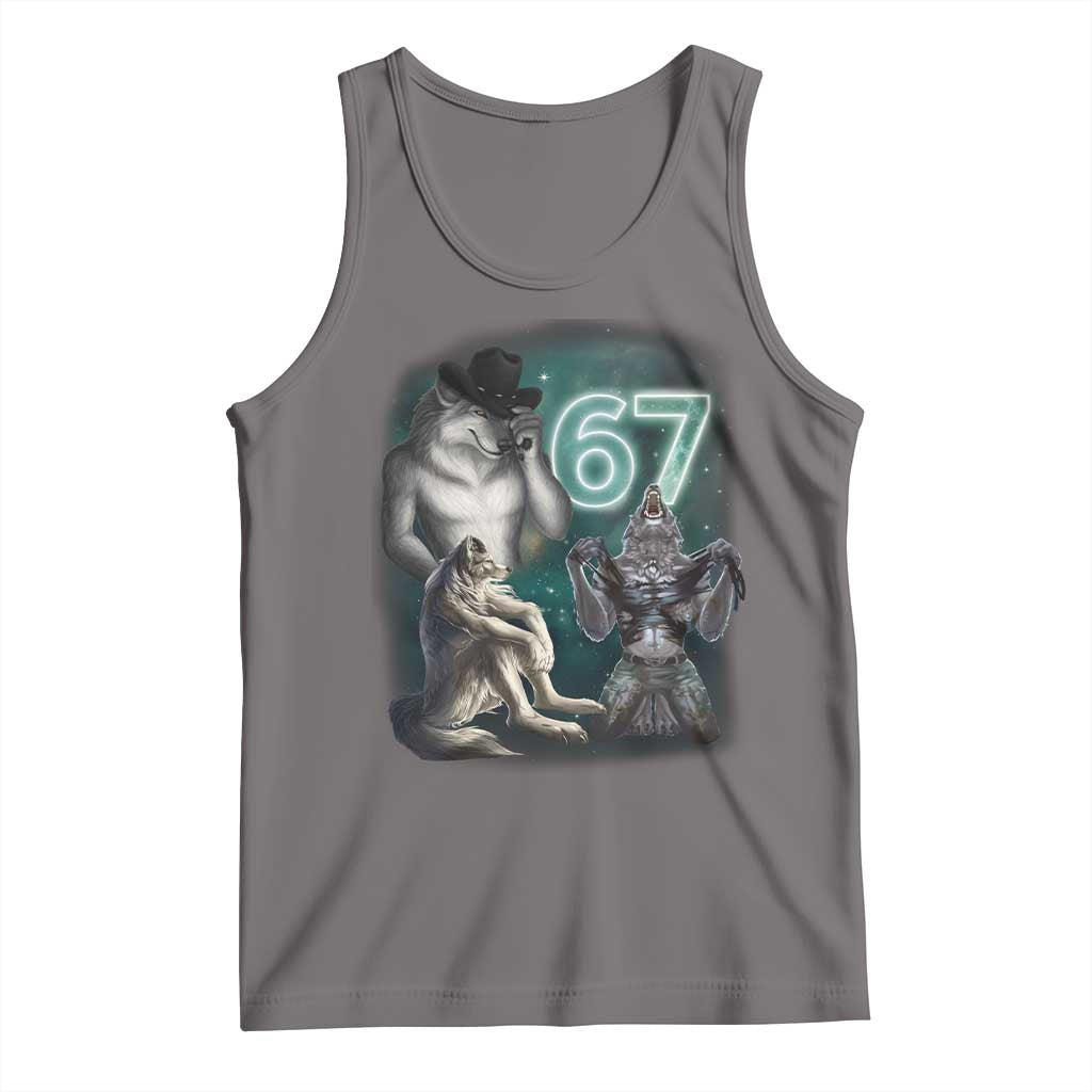 Funny 67 Alpha Wolf Tank Top Cringe Werewolf Howling Six Seven Meme - Wonder Print Shop