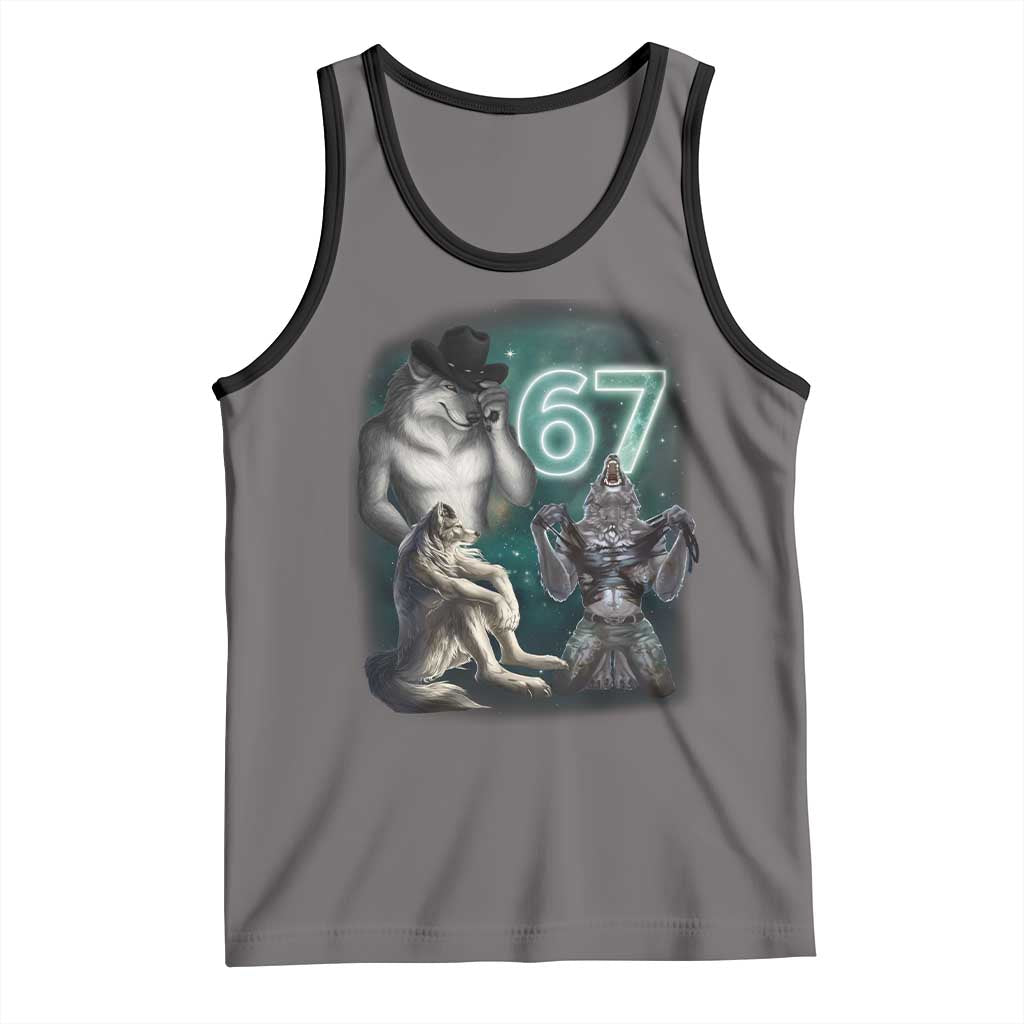 Funny 67 Alpha Wolf Tank Top Cringe Werewolf Howling Six Seven Meme - Wonder Print Shop