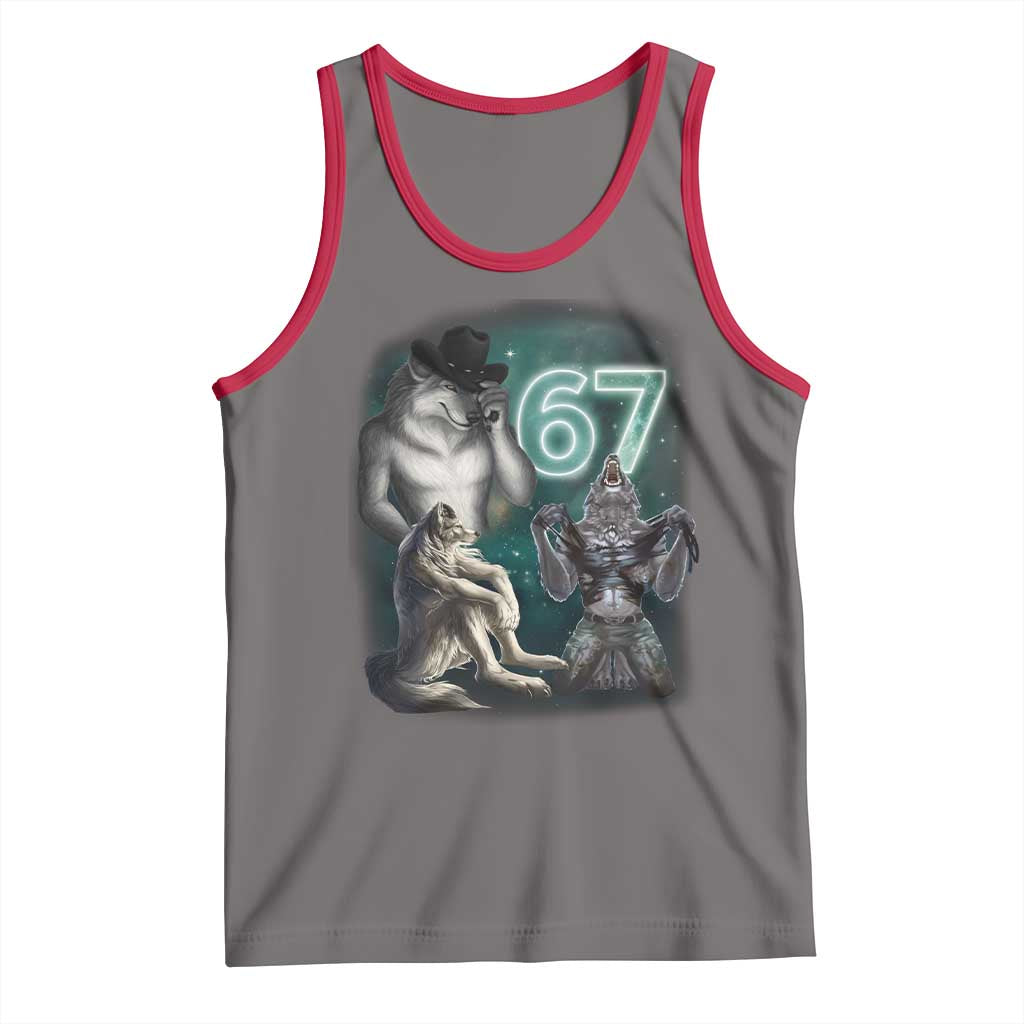 Funny 67 Alpha Wolf Tank Top Cringe Werewolf Howling Six Seven Meme - Wonder Print Shop