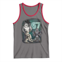 Funny 67 Alpha Wolf Tank Top Cringe Werewolf Howling Six Seven Meme - Wonder Print Shop