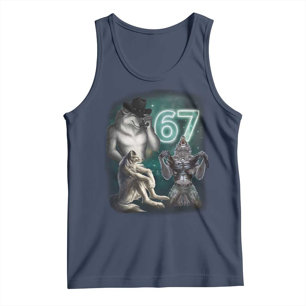 Funny 67 Alpha Wolf Tank Top Cringe Werewolf Howling Six Seven Meme - Wonder Print Shop