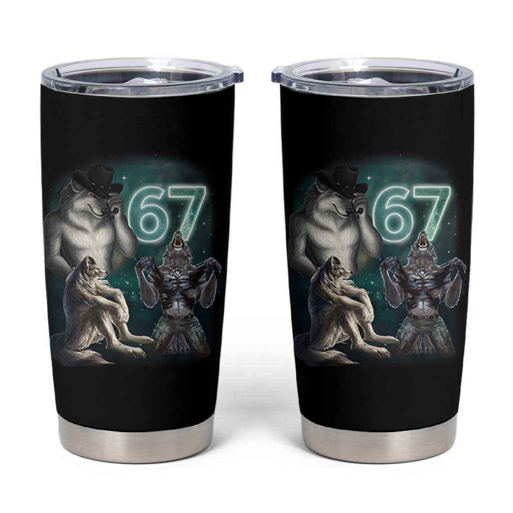 Funny 67 Alpha Wolf Tumbler Cup Cringe Werewolf Howling Six Seven Meme - Wonder Print Shop