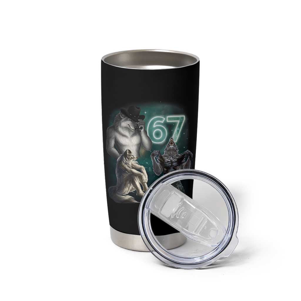 Funny 67 Alpha Wolf Tumbler Cup Cringe Werewolf Howling Six Seven Meme - Wonder Print Shop