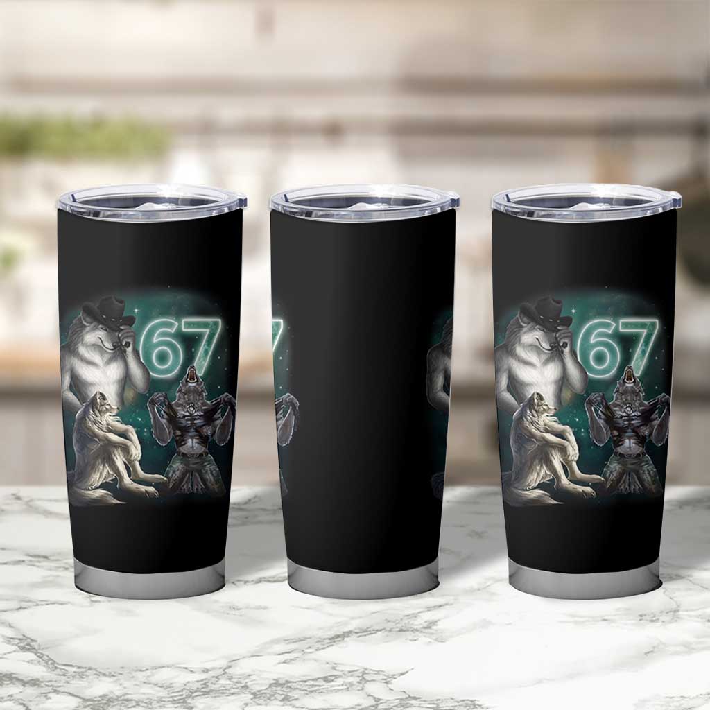 Funny 67 Alpha Wolf Tumbler Cup Cringe Werewolf Howling Six Seven Meme - Wonder Print Shop