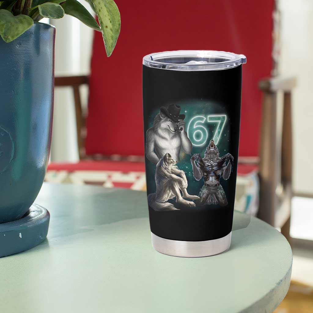 Funny 67 Alpha Wolf Tumbler Cup Cringe Werewolf Howling Six Seven Meme - Wonder Print Shop