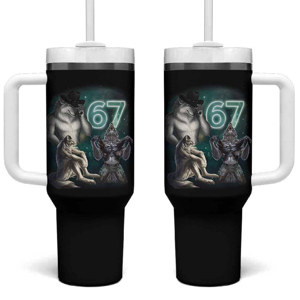 Funny 67 Alpha Wolf Tumbler With Handle Cringe Werewolf Howling Six Seven Meme - Wonder Print Shop