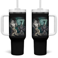 Funny 67 Alpha Wolf Tumbler With Handle Cringe Werewolf Howling Six Seven Meme - Wonder Print Shop