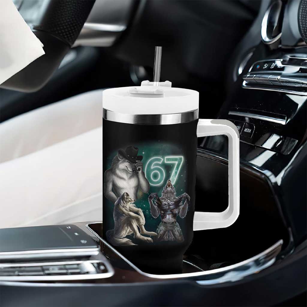 Funny 67 Alpha Wolf Tumbler With Handle Cringe Werewolf Howling Six Seven Meme - Wonder Print Shop