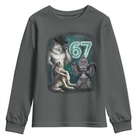 Funny 67 Alpha Wolf Youth Sweatshirt Cringe Werewolf Howling Six Seven Meme - Wonder Print Shop