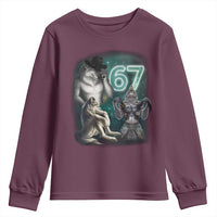 Funny 67 Alpha Wolf Youth Sweatshirt Cringe Werewolf Howling Six Seven Meme - Wonder Print Shop