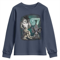 Funny 67 Alpha Wolf Youth Sweatshirt Cringe Werewolf Howling Six Seven Meme - Wonder Print Shop