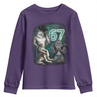 Funny 67 Alpha Wolf Youth Sweatshirt Cringe Werewolf Howling Six Seven Meme - Wonder Print Shop