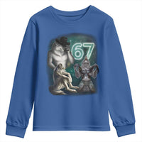 Funny 67 Alpha Wolf Youth Sweatshirt Cringe Werewolf Howling Six Seven Meme - Wonder Print Shop