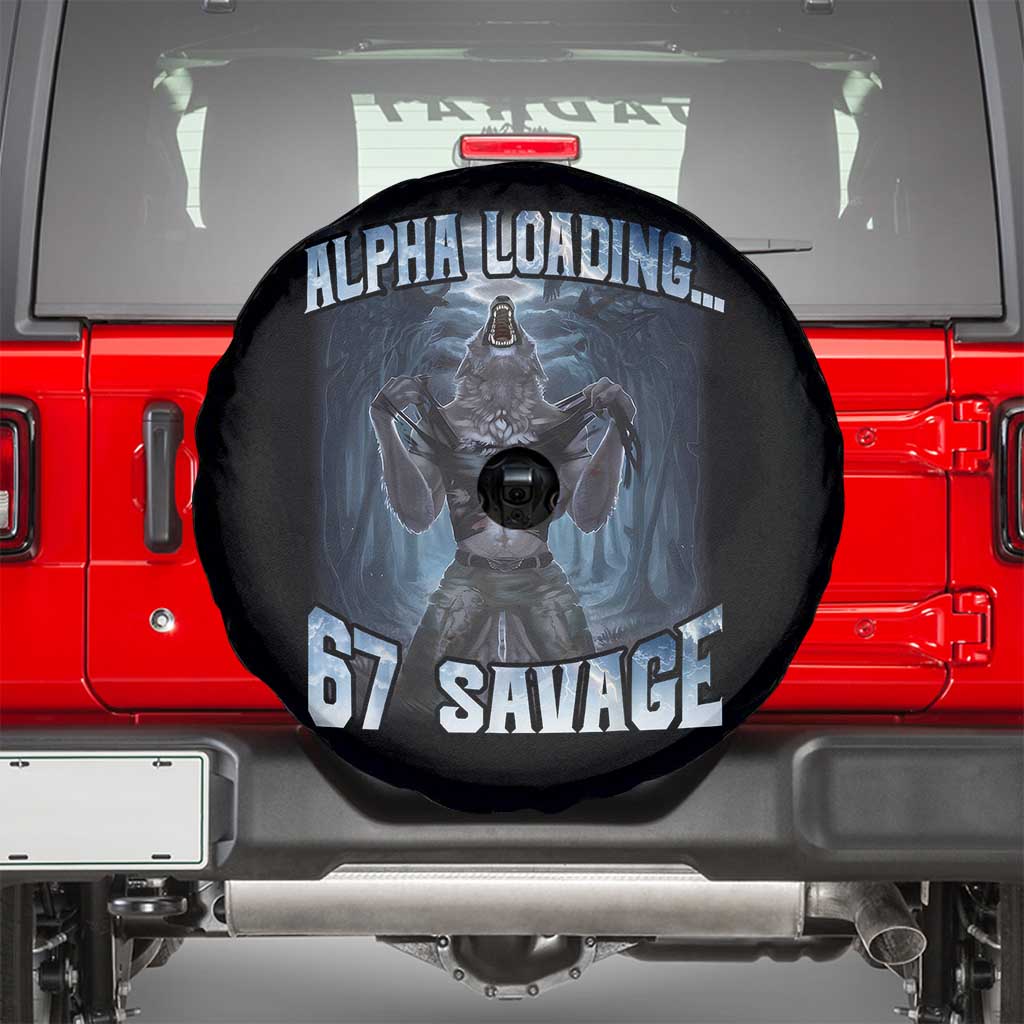 Funny 67 Alpha Wolf Spare Tire Cover Alpha Loading 67 Savage Six Seven Gen Z Meme - Wonder Print Shop