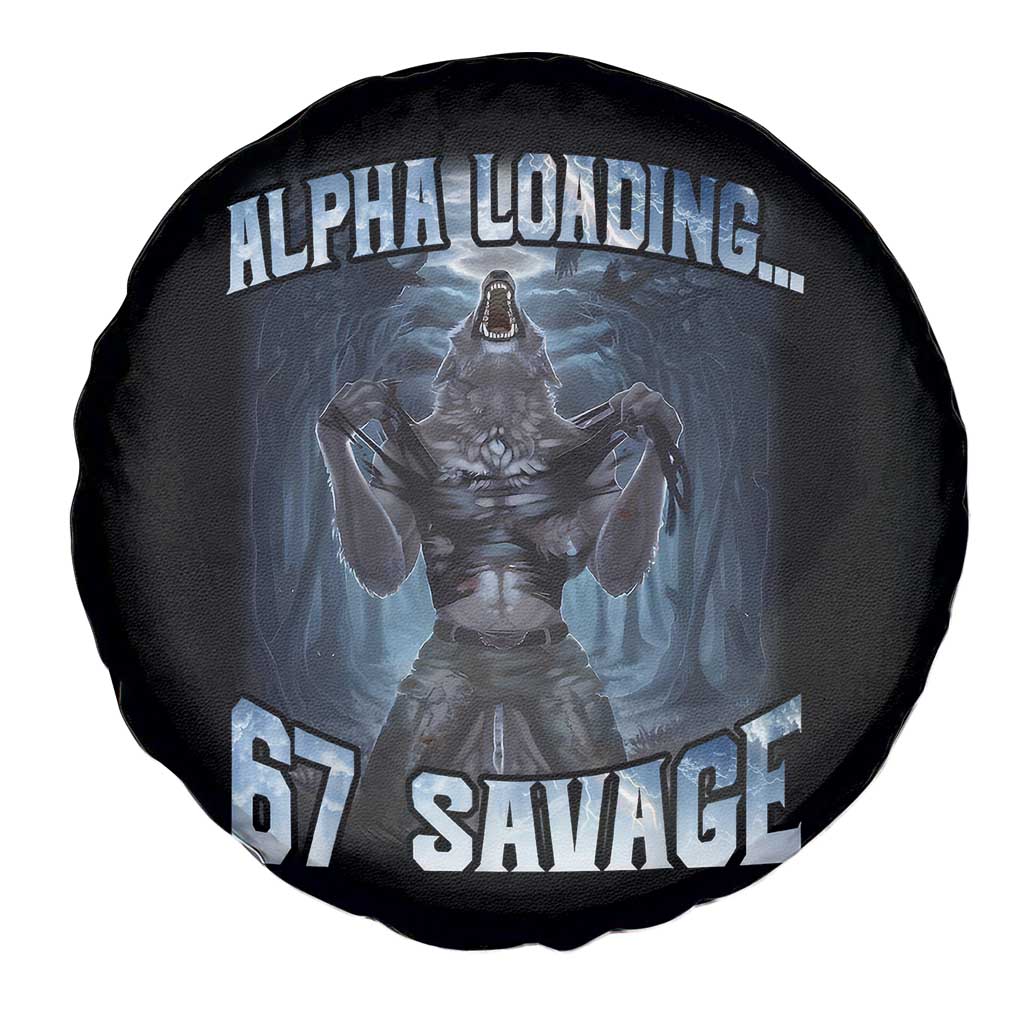 Funny 67 Alpha Wolf Spare Tire Cover Alpha Loading 67 Savage Six Seven Gen Z Meme - Wonder Print Shop