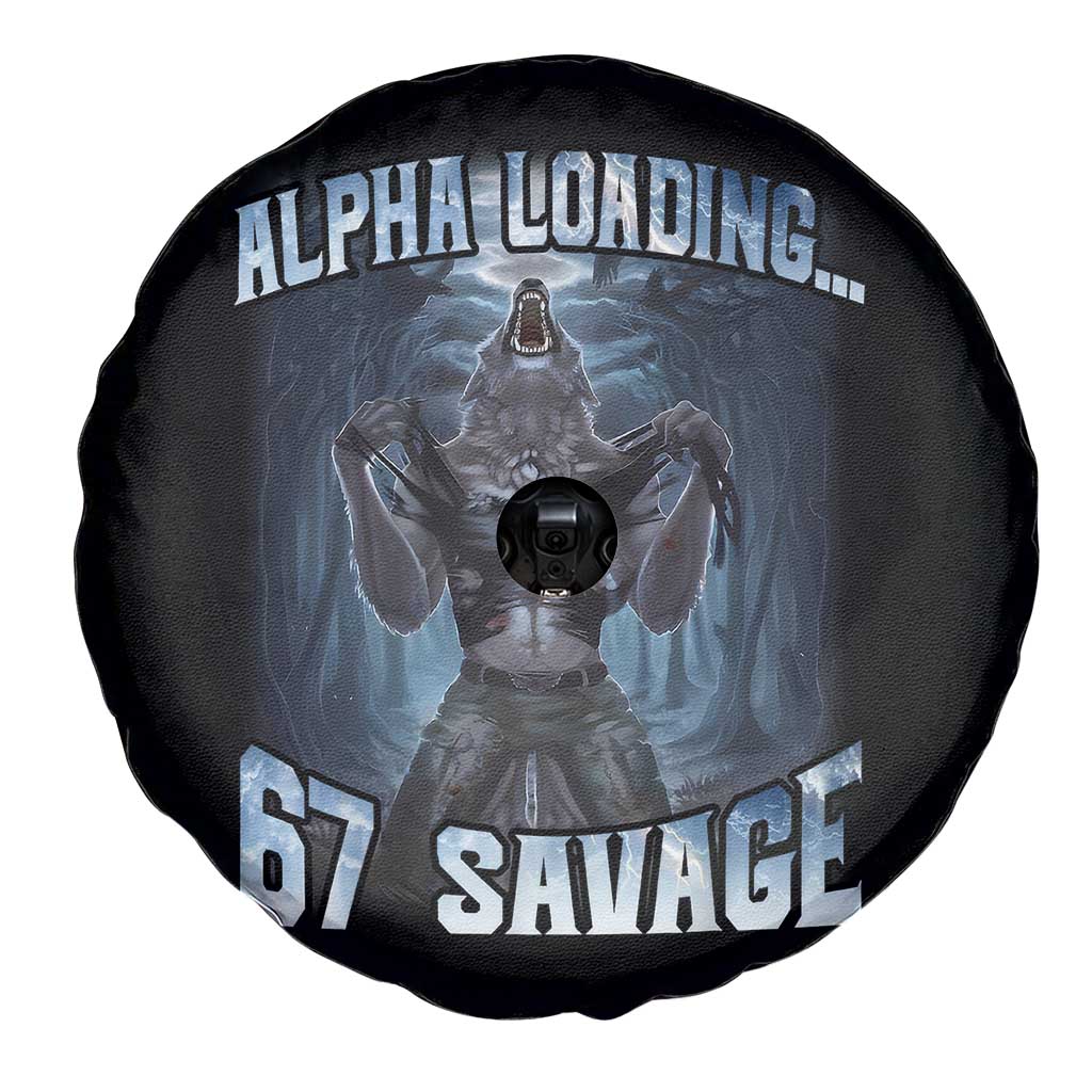 Funny 67 Alpha Wolf Spare Tire Cover Alpha Loading 67 Savage Six Seven Gen Z Meme - Wonder Print Shop