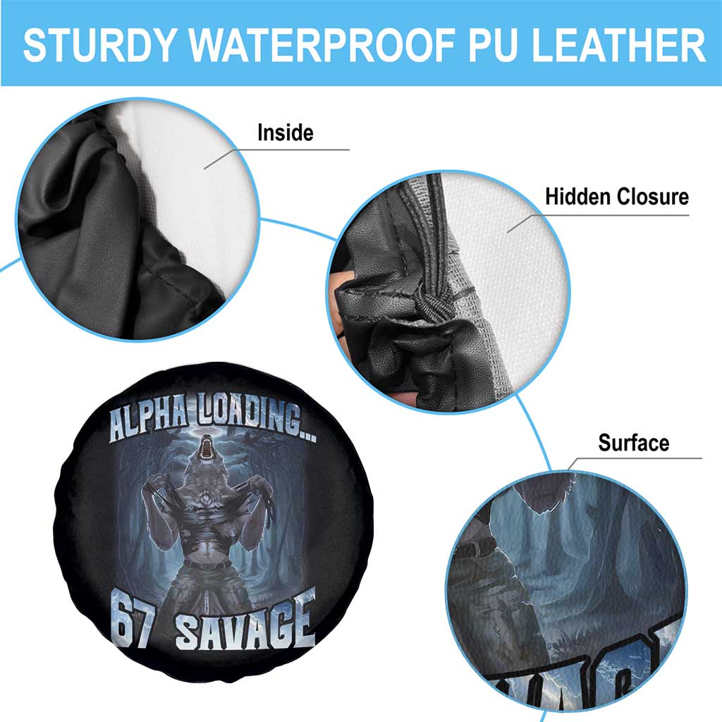 Funny 67 Alpha Wolf Spare Tire Cover Alpha Loading 67 Savage Six Seven Gen Z Meme - Wonder Print Shop