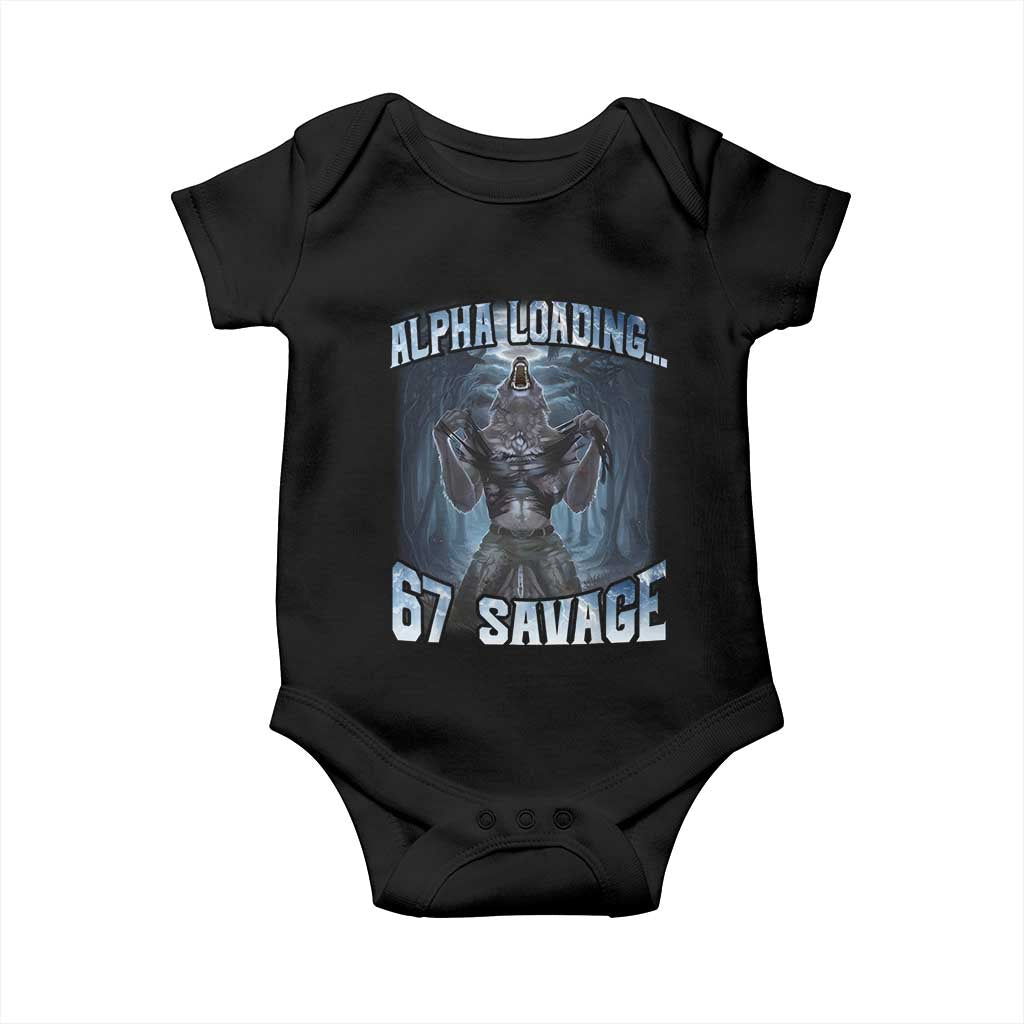 Funny 67 Alpha Wolf Baby Onesie Alpha Loading 67 Savage Six Seven Gen Z Meme - Wonder Print Shop