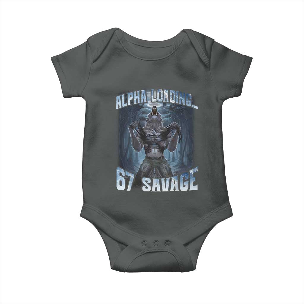 Funny 67 Alpha Wolf Baby Onesie Alpha Loading 67 Savage Six Seven Gen Z Meme - Wonder Print Shop